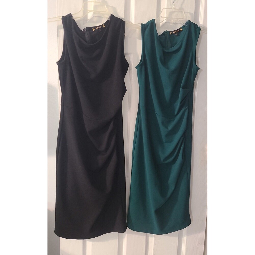 2 Pc Bundle Miusol Women’s M Black & Green Cowl Neck Sheath Dresses Sz M